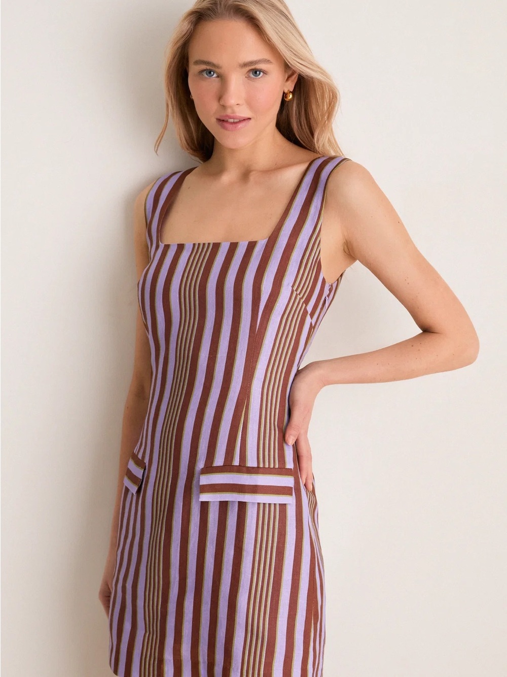 Hyacinth House Purple Multi Stripe Hadley Mini Dress NWT Large
